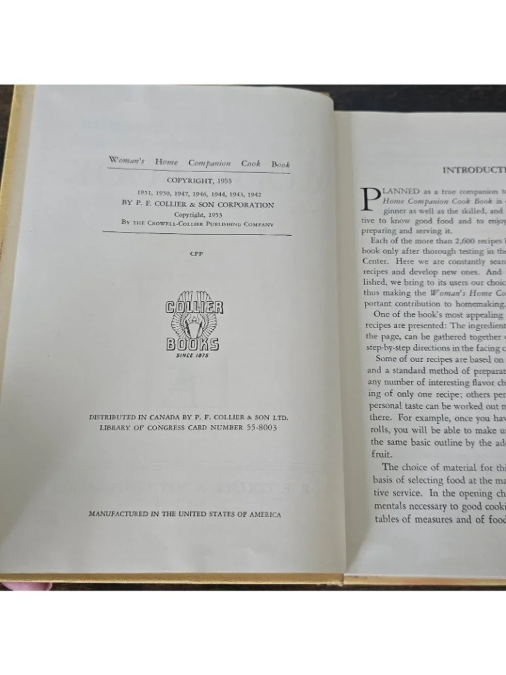 Womans Home Companion Cook Book Recipe Cookbook 1955 Collier Hardcover Vintage